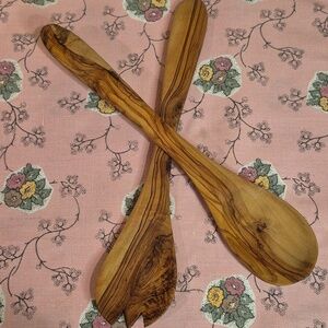 HANDCRAFTED Olive Wood Salad Server Utensil Set